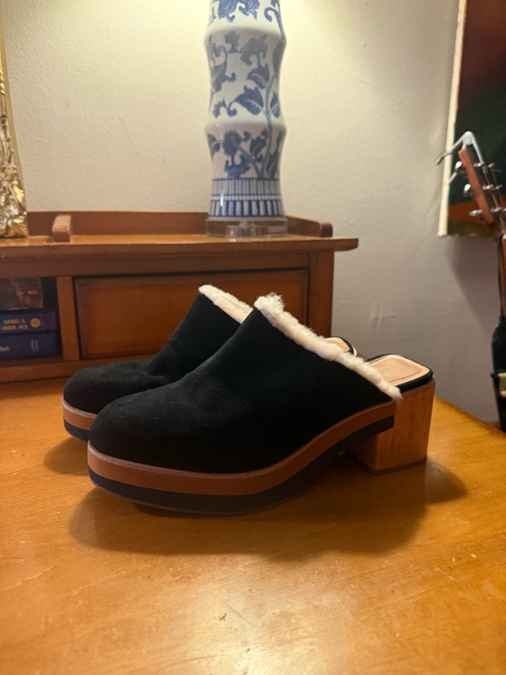 Bernardo Black Suede Faux-Fur Lined Clog Mules - Picture 2 of 5
